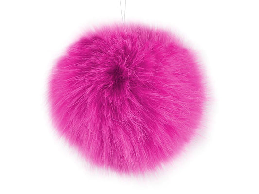 Artificial fur pom-pom with loop Ø11 cm - bright pink