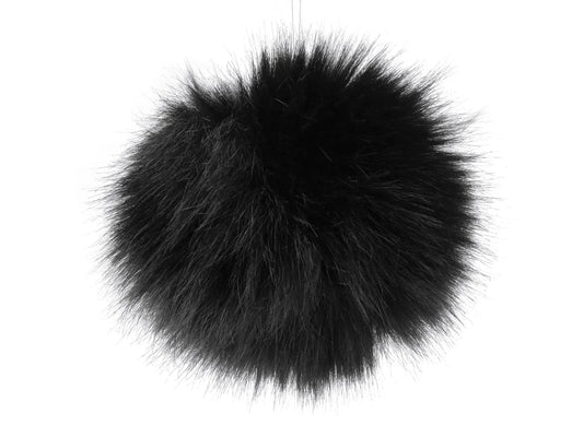 Faux fur pompom with loop Ø11 cm - black