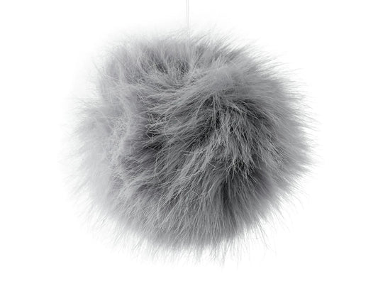 Faux fur pom-pom with loop Ø11 cm - gray