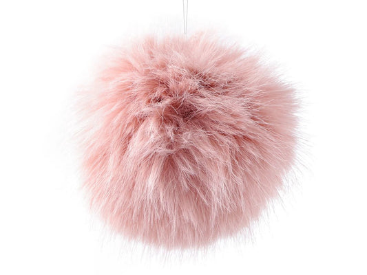 Artificial fur pompom with loop Ø11 cm - powder pink
