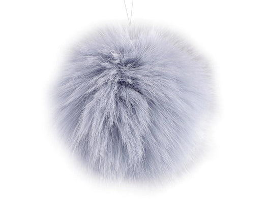 Faux fur pom-pom with loop Ø11 cm - blue-gray