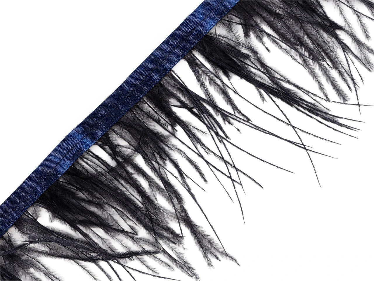 Image of Marabou feather trim ribbon, dark blue (50 cm package) – available online at Charlotte's Fabrics