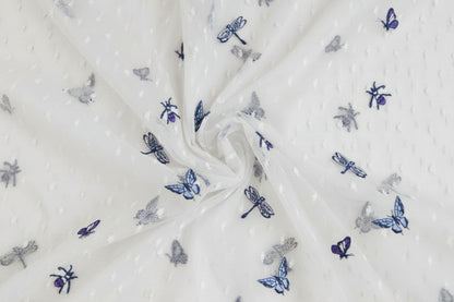 Embroidered tulle fabric with butterflies 100 g/m²