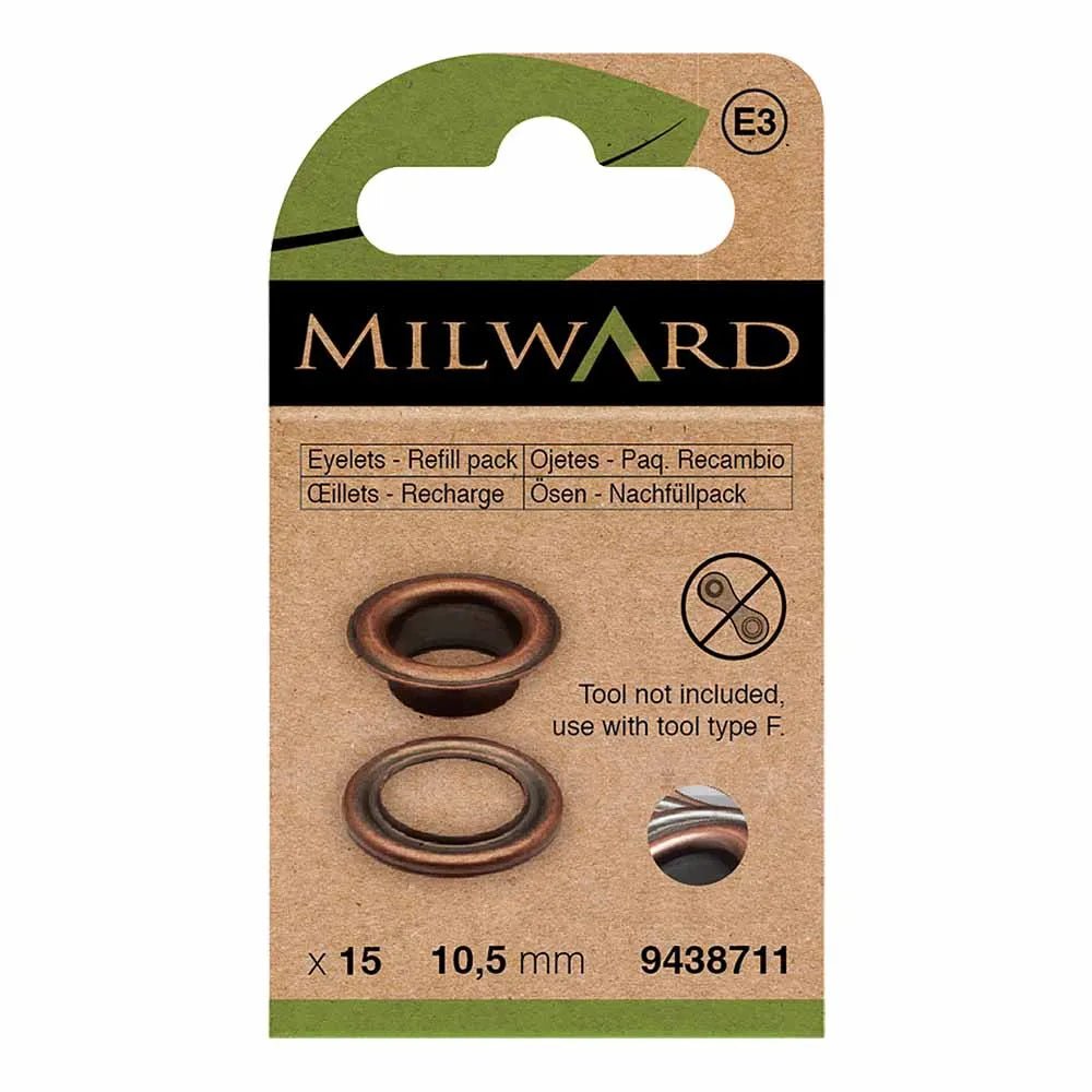 Metāla gredzeni, Luversi 10.5mm (15 gab.) Milward - antīki