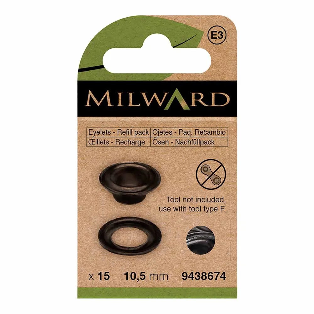Metāla gredzeni, Luversi 10.5mm (15 gab.) Milward - melni