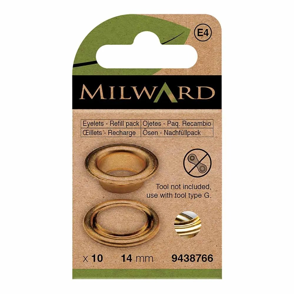 Metal eyelets, 14 mm (10 pcs) Milward - gold