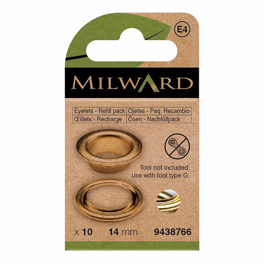 Metal eyelets, 14 mm (10 pcs) Milward - gold