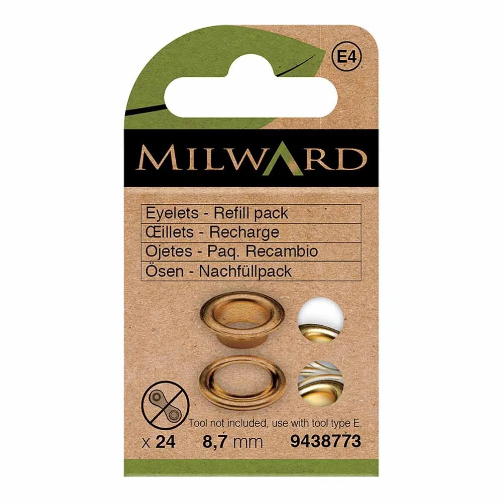 Metal rings, eyelets 8.7 mm (24 pcs.) Milward - gold