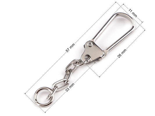 Image of Metal carabiner with chain| 11 x 26 mm 10 pcs.|assorted colors – available at Šarlotes audumi