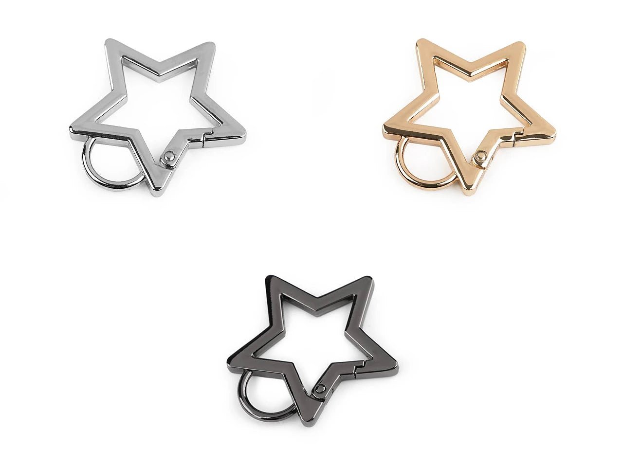 Image of a star-shaped metal carabiner – 12 mm|assorted shades – available at Charlotte's Fabrics