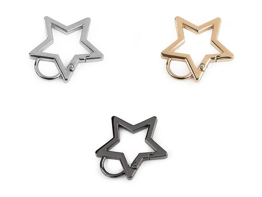 Image of a star-shaped metal carabiner – 12 mm|assorted shades – available at Charlotte's Fabrics