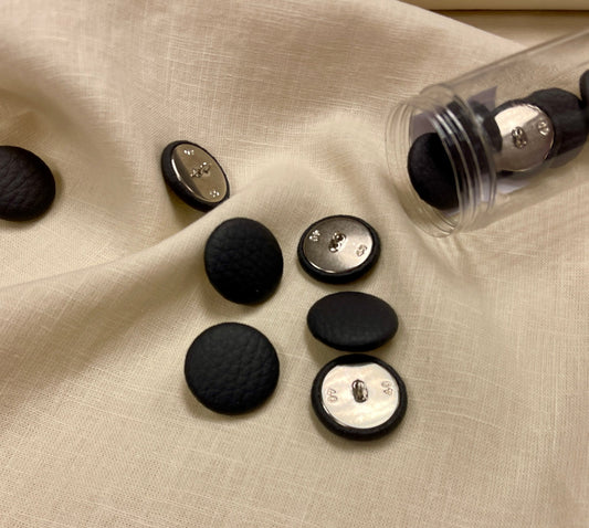 25 mm metal buttons with eco leather on a shank - dark gray