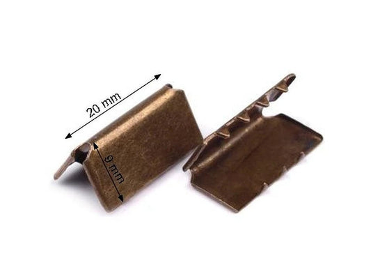 Metal strap and ribbon end 20 mm - antique (10 pcs per pack)