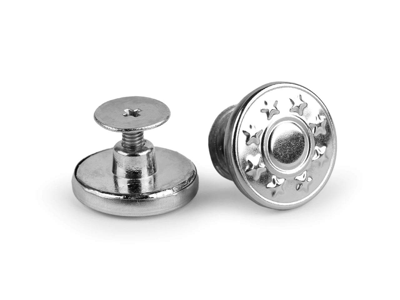Image of a metal screw-on jeans button Ø17 mm – available at Šarlotes audumi
