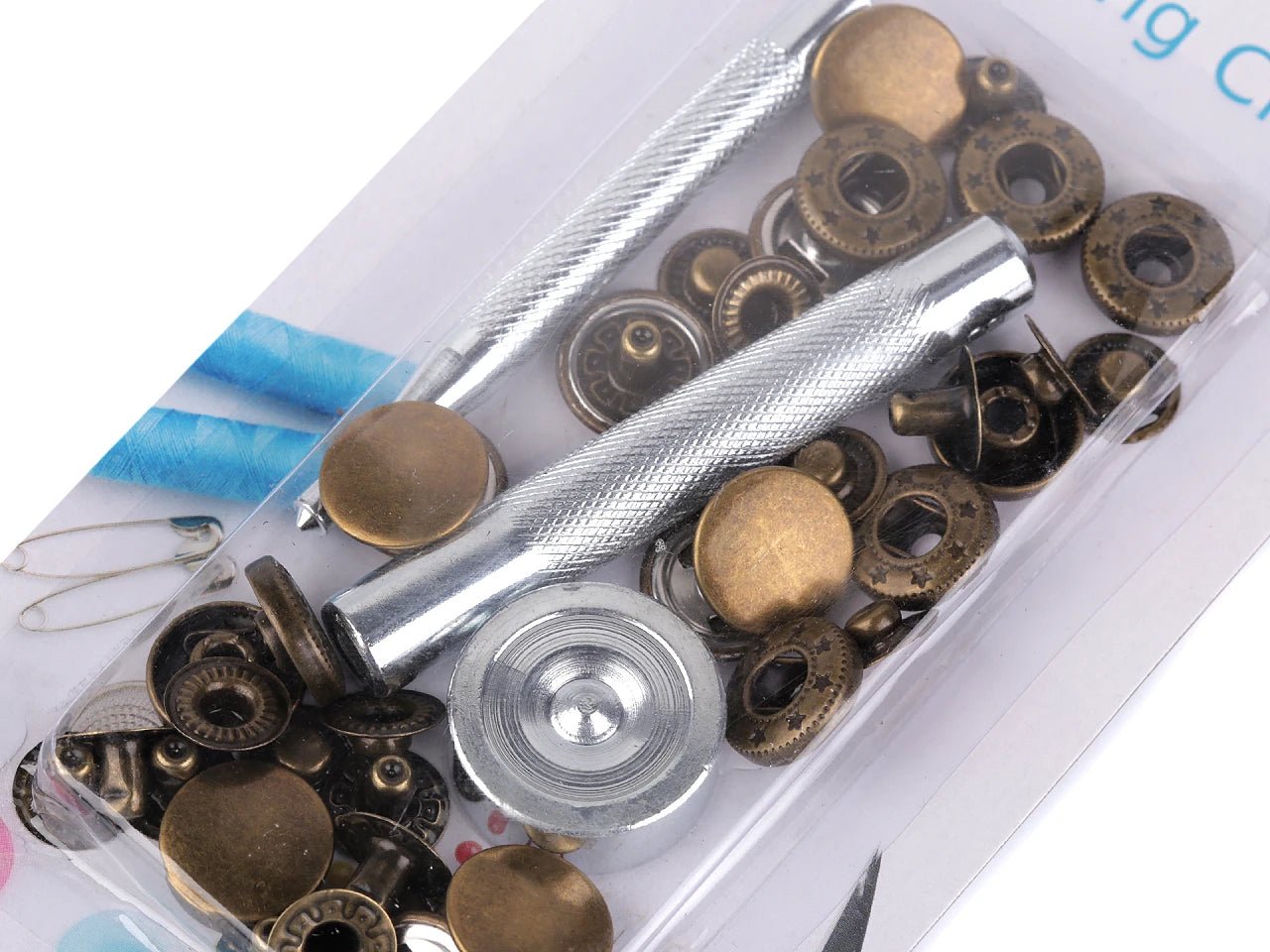 Image of metal snap fasteners Ø15 mm with hand tool|various shades – available at Šarlotes audumi