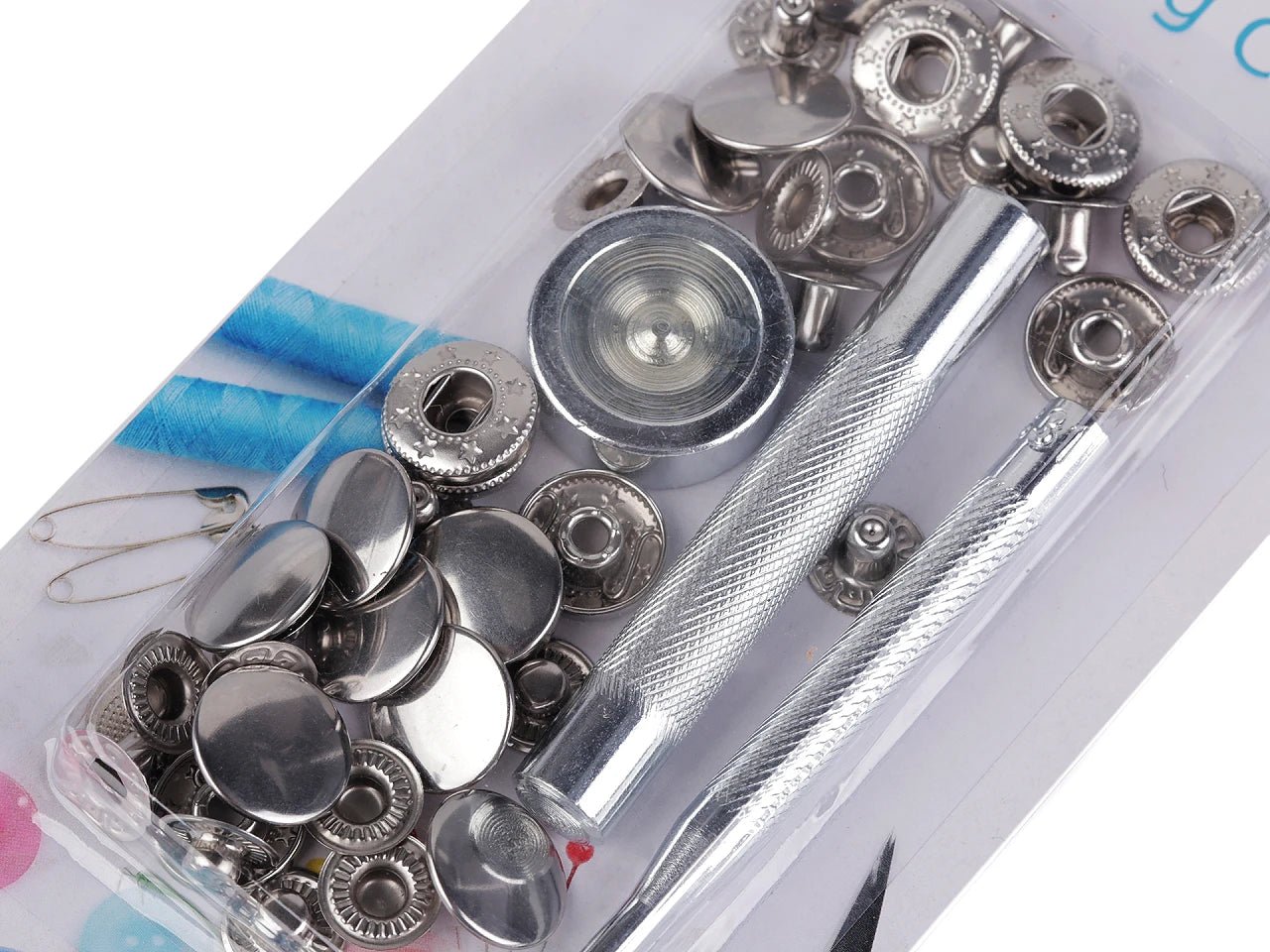 Image of metal snap buttons Ø15 mm with hand tool|various shades – available at Šarlotes audumi