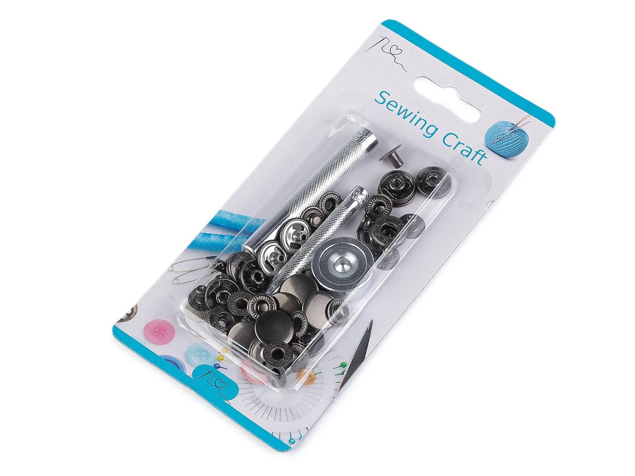 Image of metal snap buttons Ø15 mm with hand tool|assorted shades – available at Šarlotes audumi