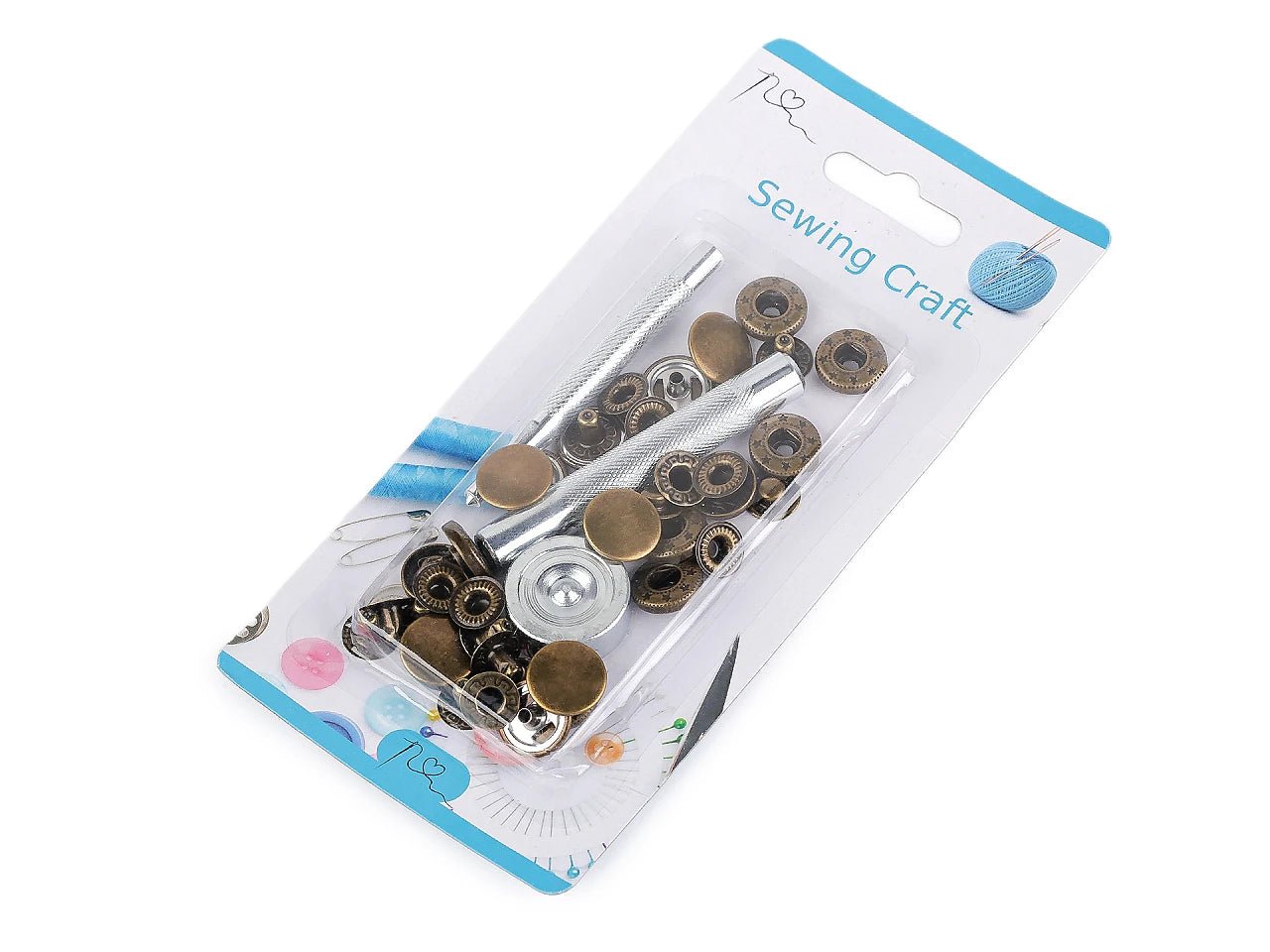 Image of metal snap buttons Ø15 mm with hand tool|assorted shades – available at Charlotte's Fabrics