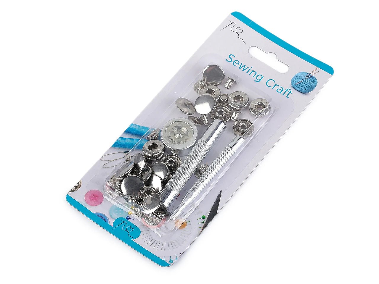 Image of metal snap fasteners Ø15 mm with hand tool|assorted shades – available at Šarlotes audumi