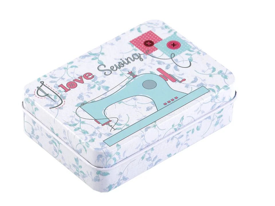 Image of a metal sewing box – available at Charlotte Fabrics
