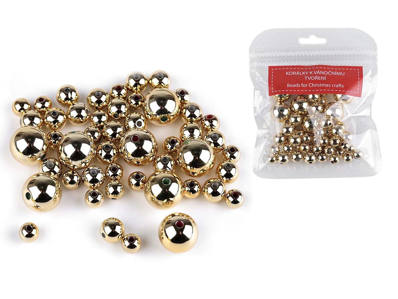 Metallic plastic beads, assorted sizes (48 pcs.)