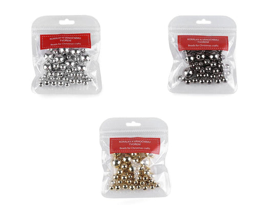 Metallic plastic beads, assorted sizes (48 pcs.)