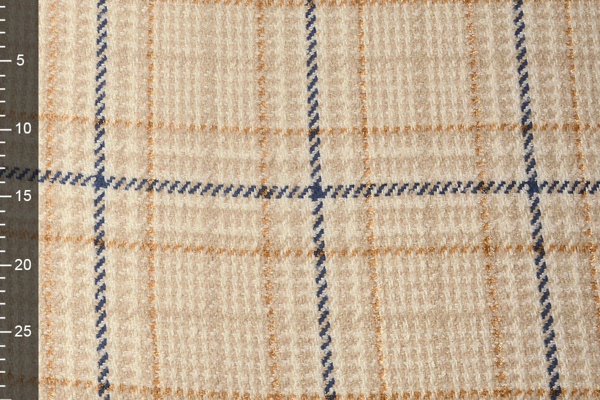 Coating fabric - bouclé - creamy checked with wool 500 g/m²