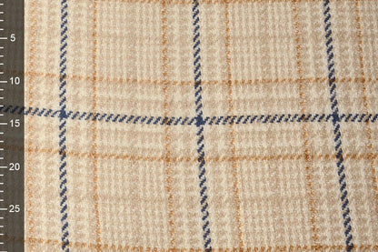 Coating fabric - bouclé - creamy checked with wool 500 g/m²
