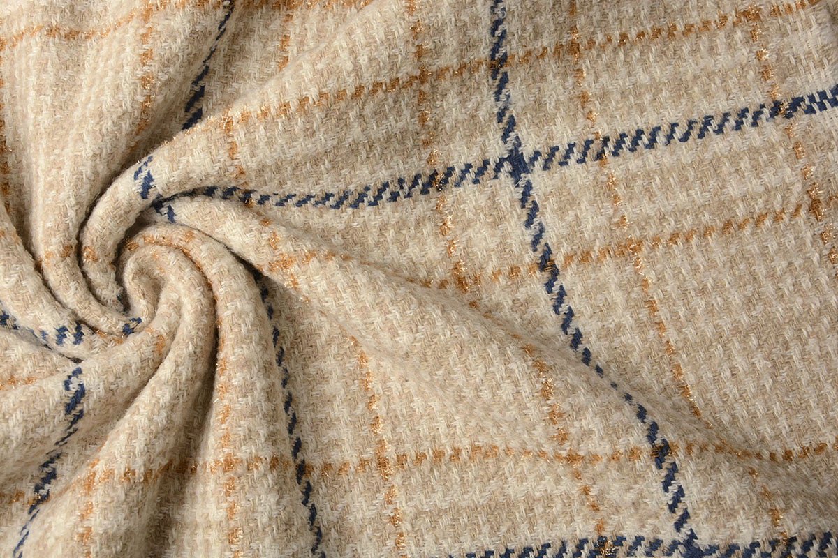 coat fabric - bouclé - creamy plaid with wool 500 g/m²