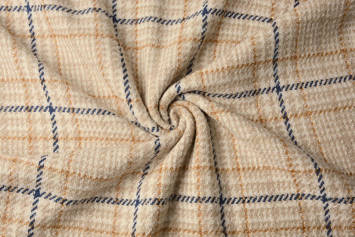coat fabric - Bouclé - creamy checked with wool 500 g/m²