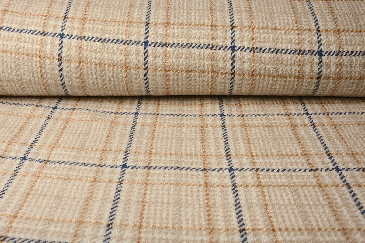 Coat fabric - Bouclé - creamy checkered with wool 500 g/m²