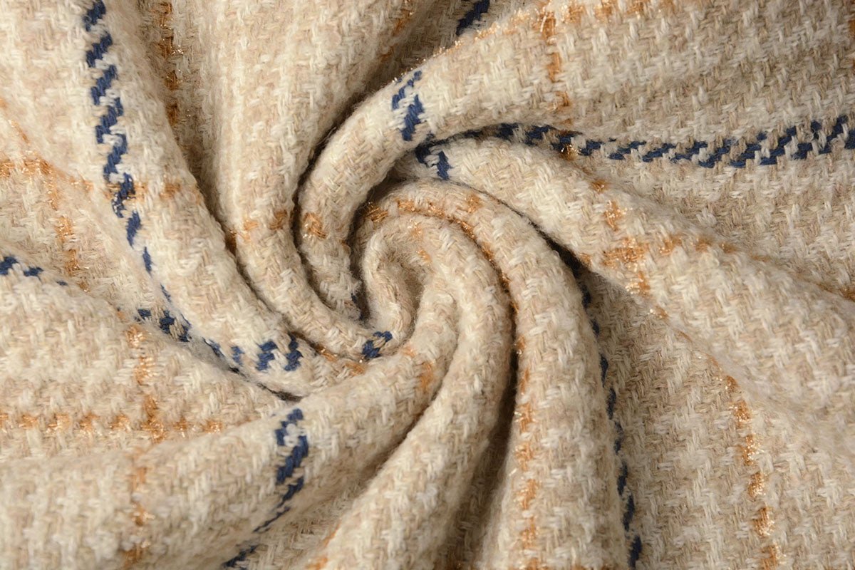 Coat fabric - Bouclé - cream plaid with wool 500 g/m²