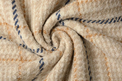 Coat fabric - Bouclé - cream plaid with wool 500 g/m²