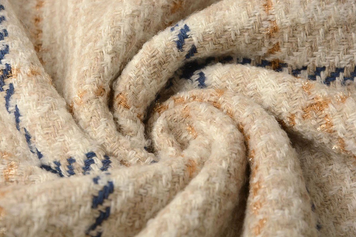 Coat fabric - Bouclé - creamy checked with wool 500 g/m²