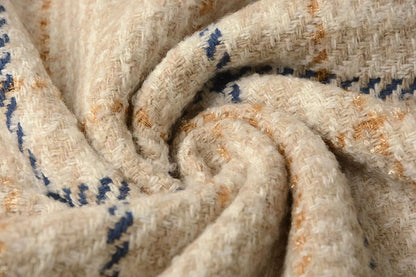 Coat fabric - Bouclé - creamy checked with wool 500 g/m²