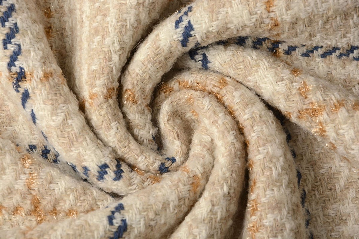 Coating fabric - Bouclé - creamy checked with wool 500 g/m²