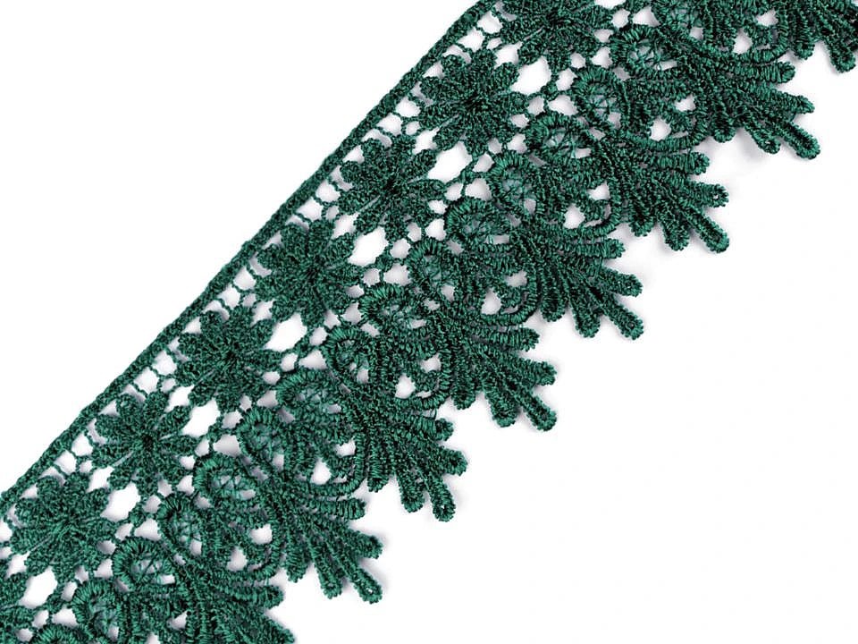 Image with Lace 7 cm - dark green – available at Charlotte's Fabrics