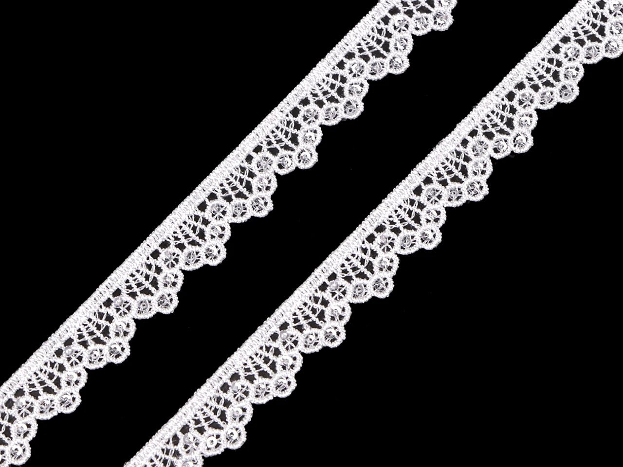 Zdjęcie koronki z brokatem 1,4 cm - biała – dostępna w Šarlotes audumi