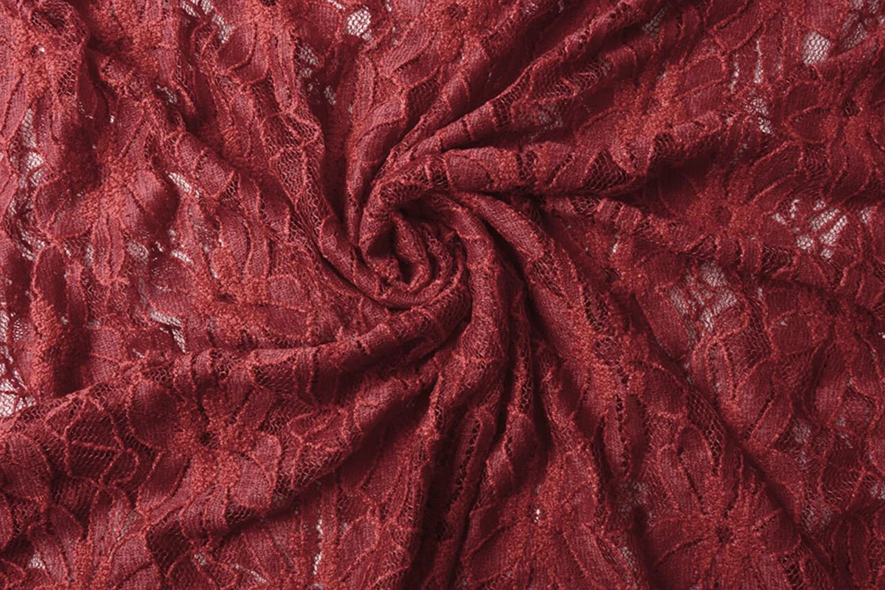 Attēls ar Mežģīņu audums - bordo 120 g/m² – pieejams Šarlotes audumi