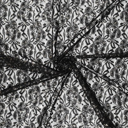 Image of "Lauren Foil Lace" lace fabric – black 140 g/m² – available at Šarlotes audumi