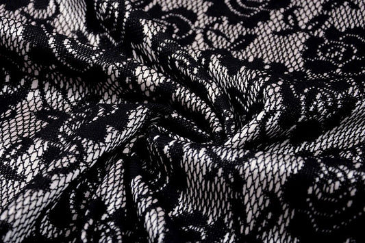Image of lace fabric - black with white satin lining 155 g/m² – available at Šarlotes audumi