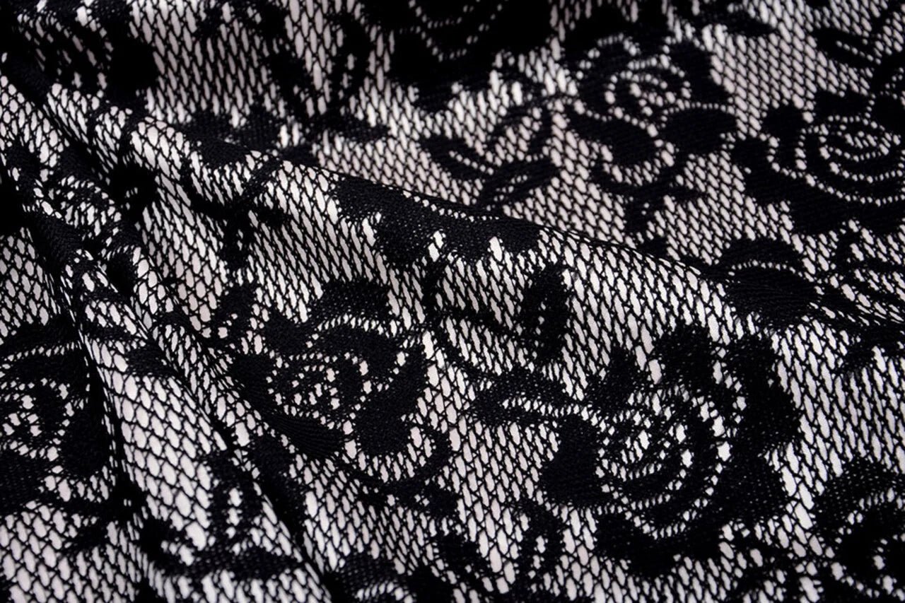 Image of lace fabric - black with white satin lining 155 g/m² – available at Šarlotes audumi