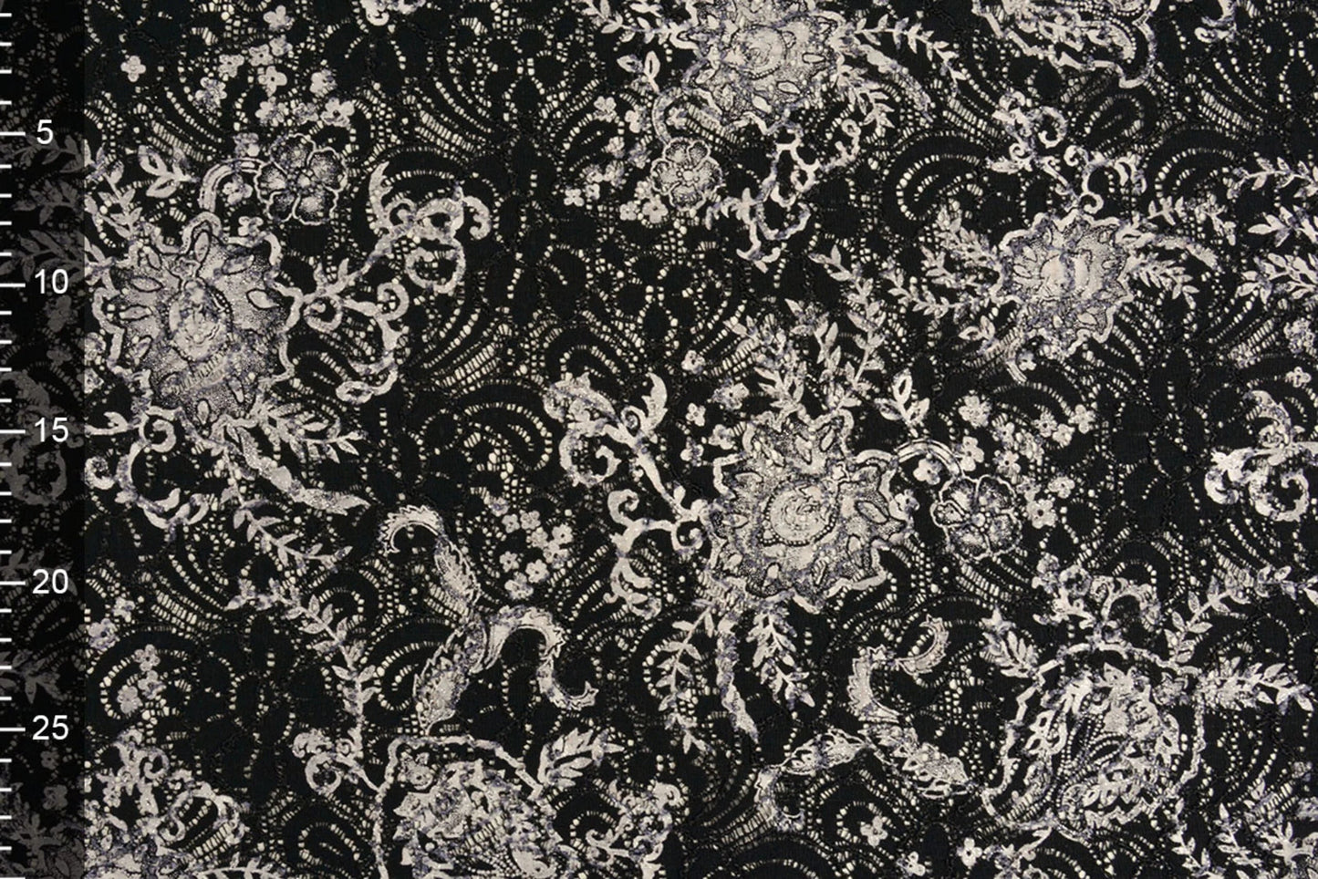 Image of lace fabric - black with silver 210 g/m² – available at Šarlotes audumi