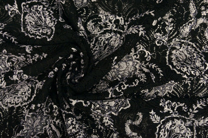 Image with lace fabric - black with silver 210 g/m² – available at Šarlotes audumi