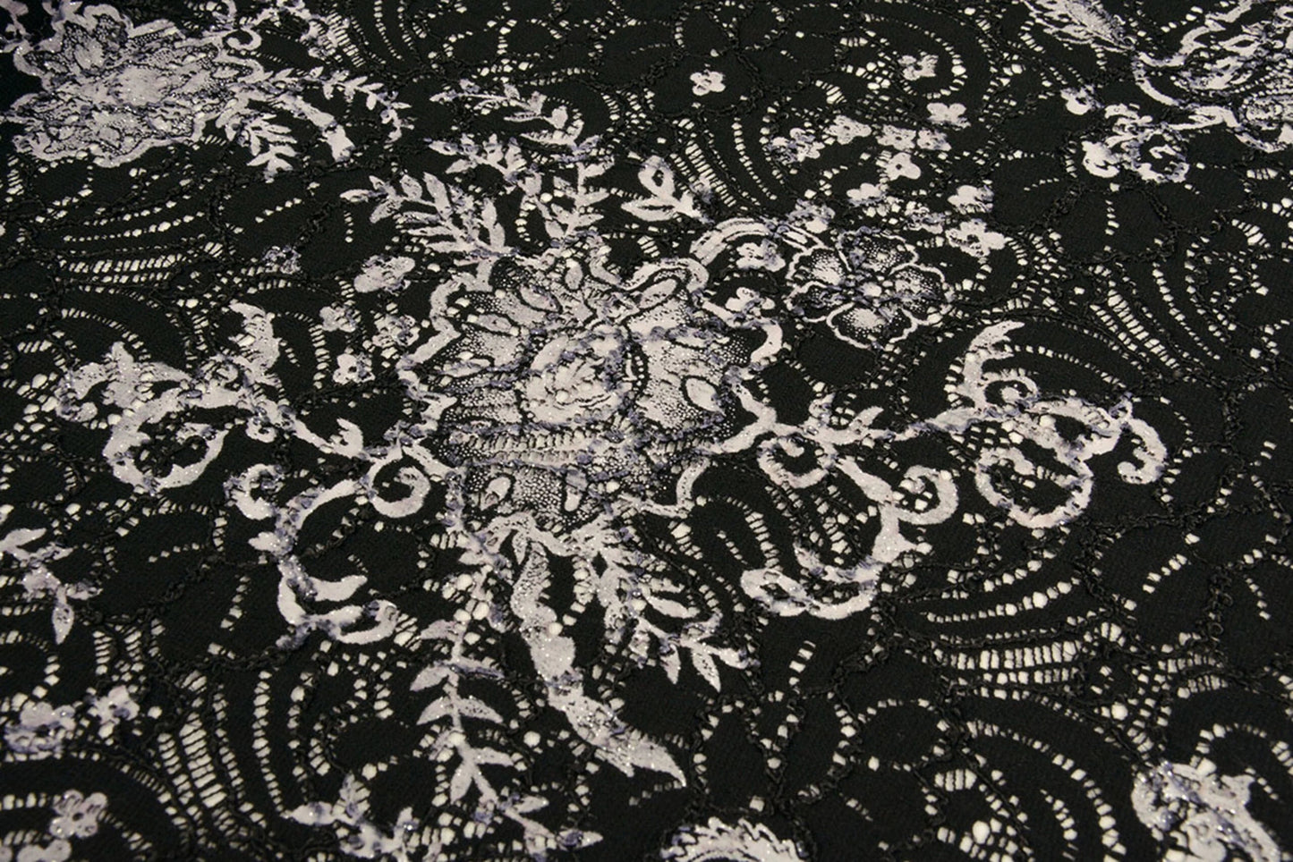 Image with Lace fabric - black with silver 210 g/m² – available at Šarlotes audumi