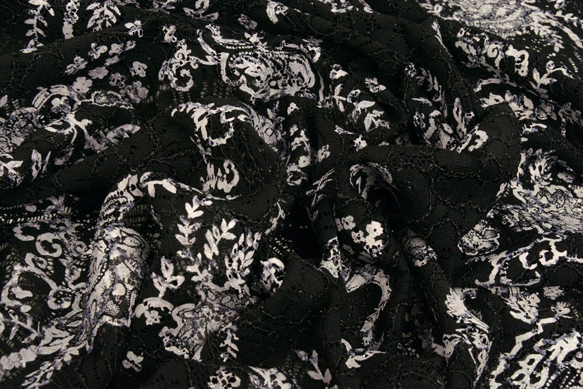 Image with lace fabric - black with silver 210 g/m² – available at Charlotte's Fabrics