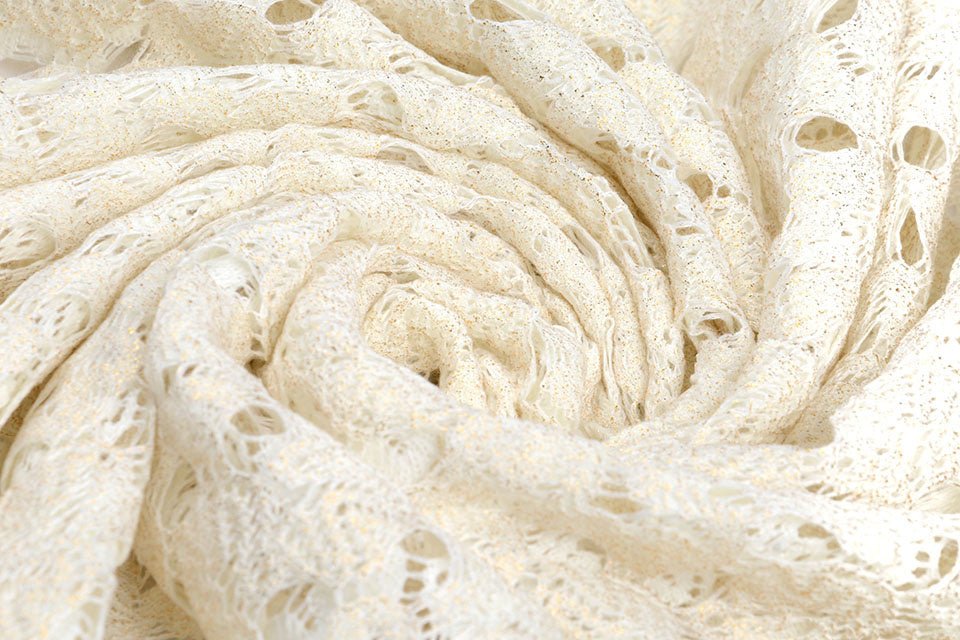lace fabric - milky white with gold accents 170 g/m²