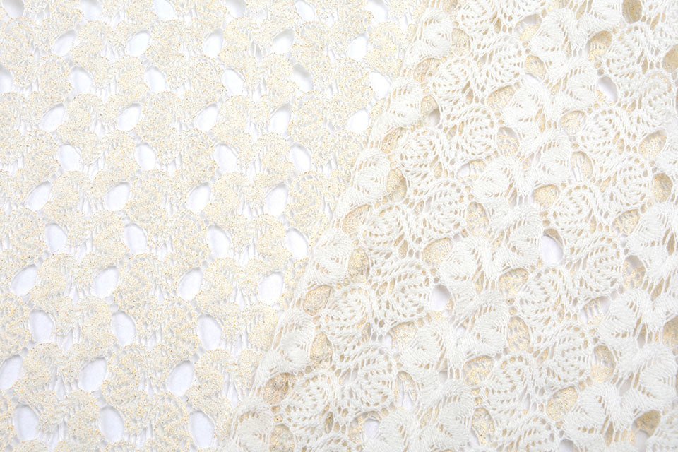 lace fabric - milky white with gold accents 170 g/m²