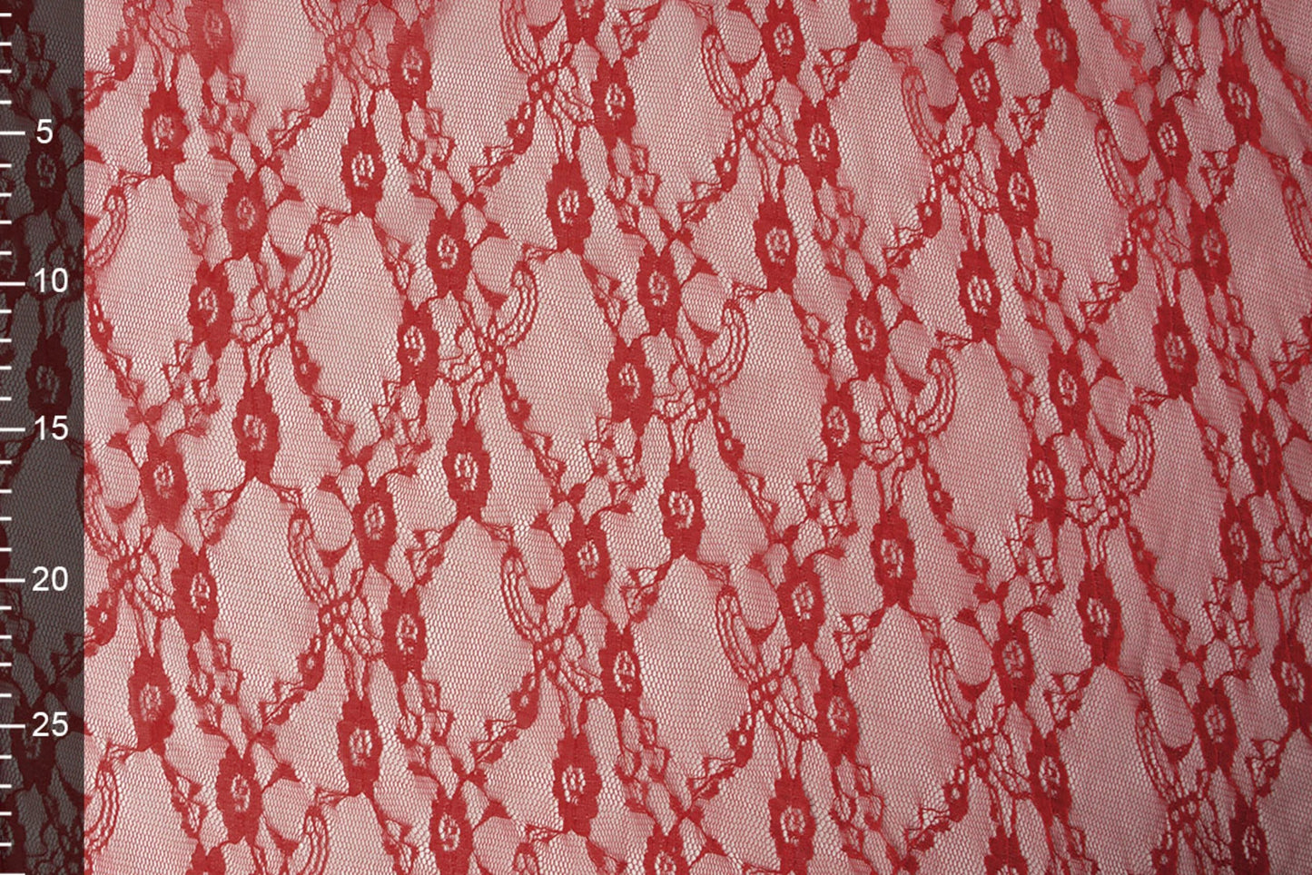 Image of fine lace fabric - red 50 g/m² – available at Šarlotes audumi