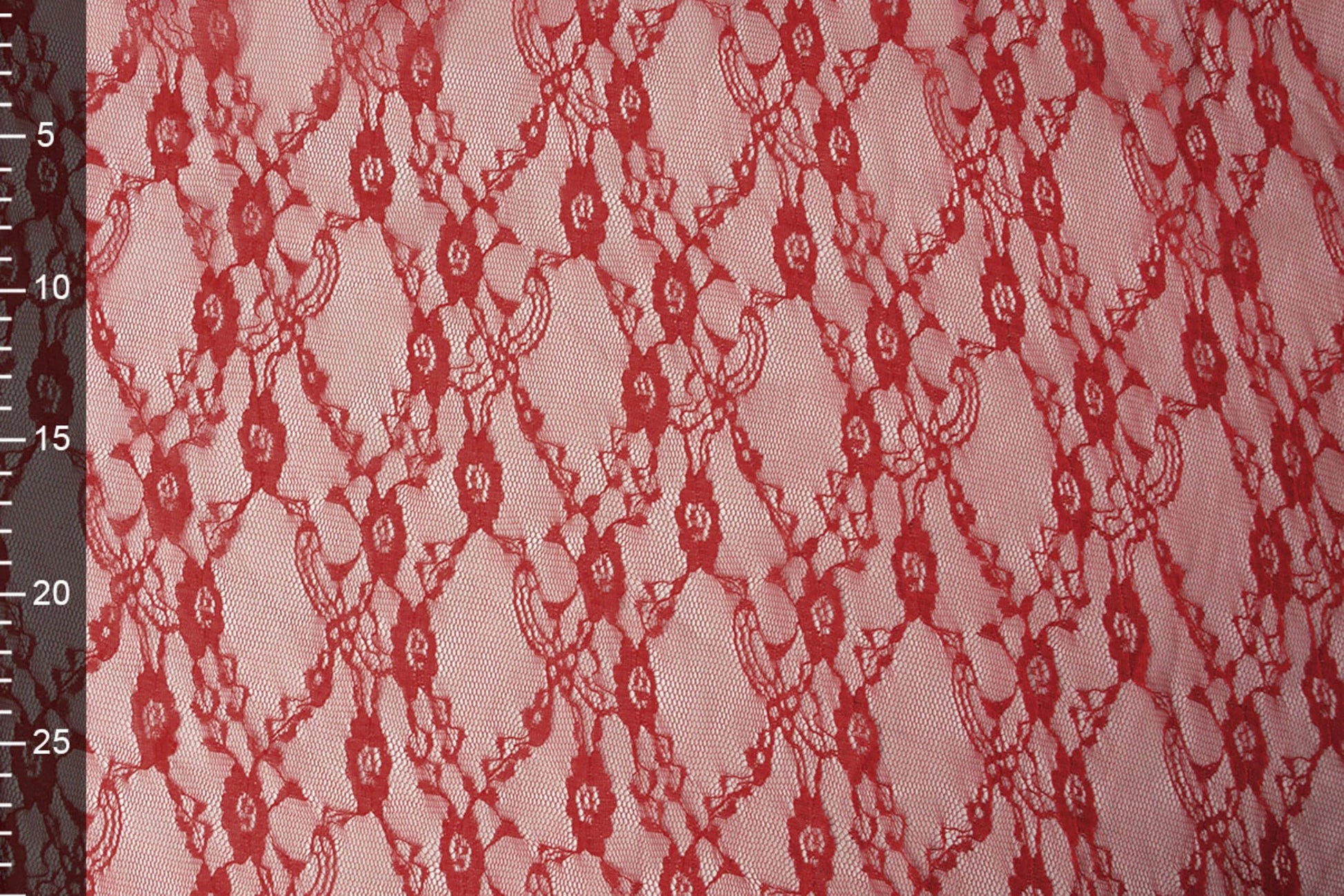 Image of fine lace fabric - red 50 g/m² – available at Šarlotes audumi